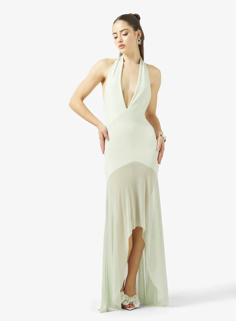 Ginger Halter Neck Frill Detail Maxi Dress